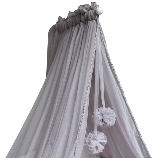 BED MOSQUITO NET WITH POM-POM GRAY